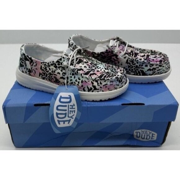 HEY DUDE WENDY Y Multicolor Leopard Casual Slip On Shoes YT1 big kids size 1 - Picture 1 of 3